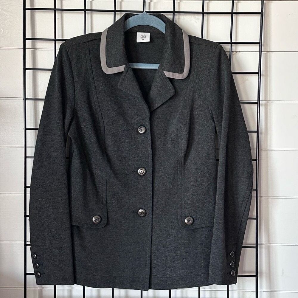 CAbi Ponte Knit Crew‎ Blazer Womens S Gray Stretch Notch Lapel Career